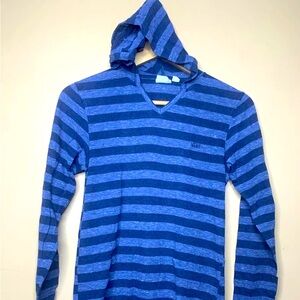 Van Heritage Tee Shirt Long Sleeve Blue Striped V Neck Hooded